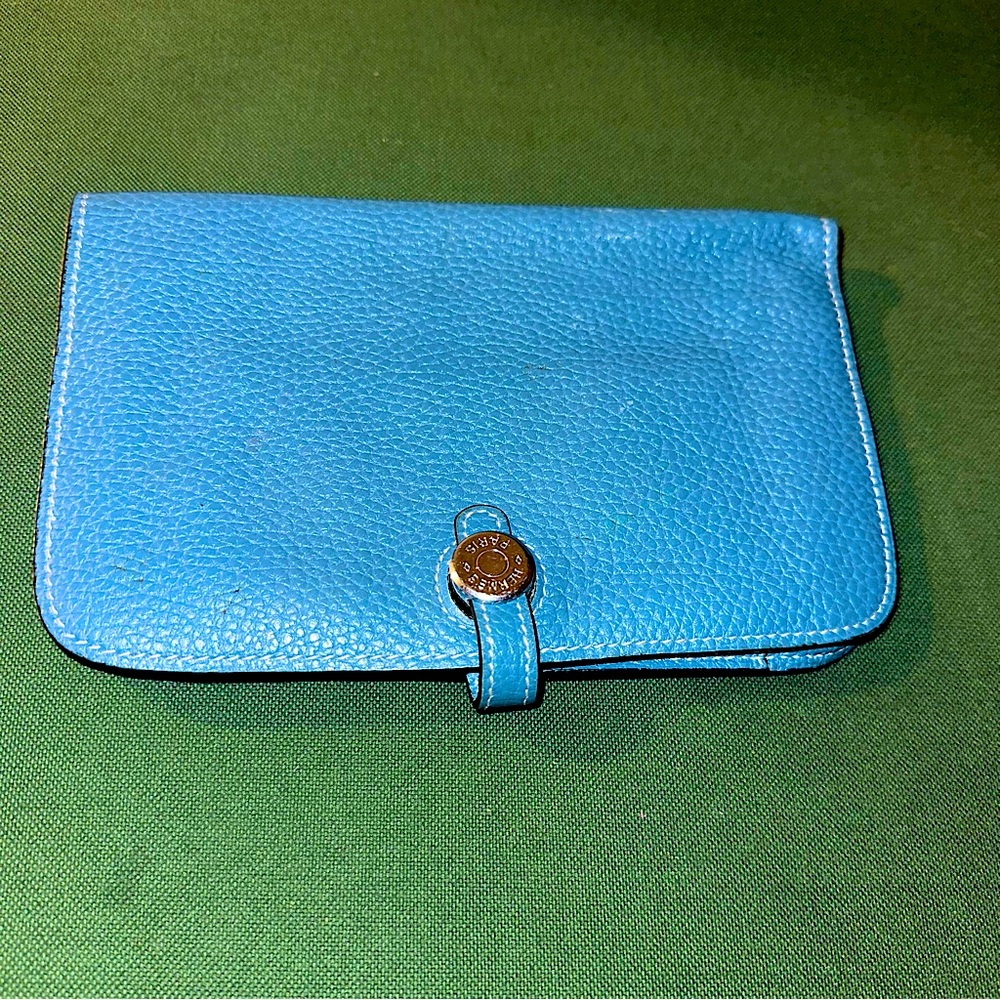 Ladies Hermes Paris Blue/ Grey Togo Calfskin Dogon Duo Wallet with Purse
